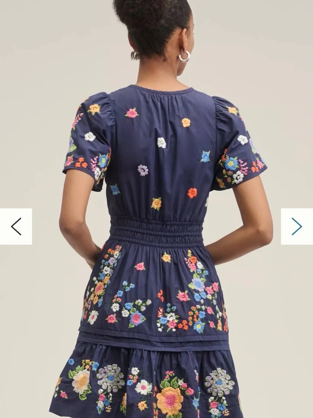 Anthropologie Navy Floral Embroidered Short-Sleeve Dress - Picture 3 of 5
